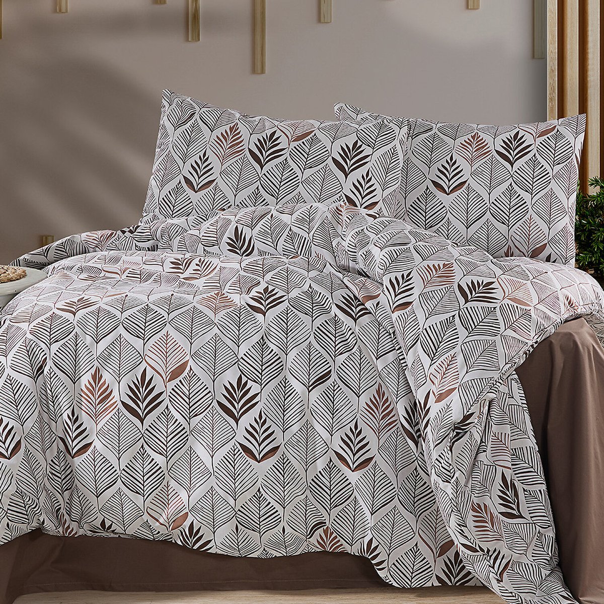 Paure de couette et tai(e) coton imprimé, lignora beige, C DESIGN HOME TEXTILE