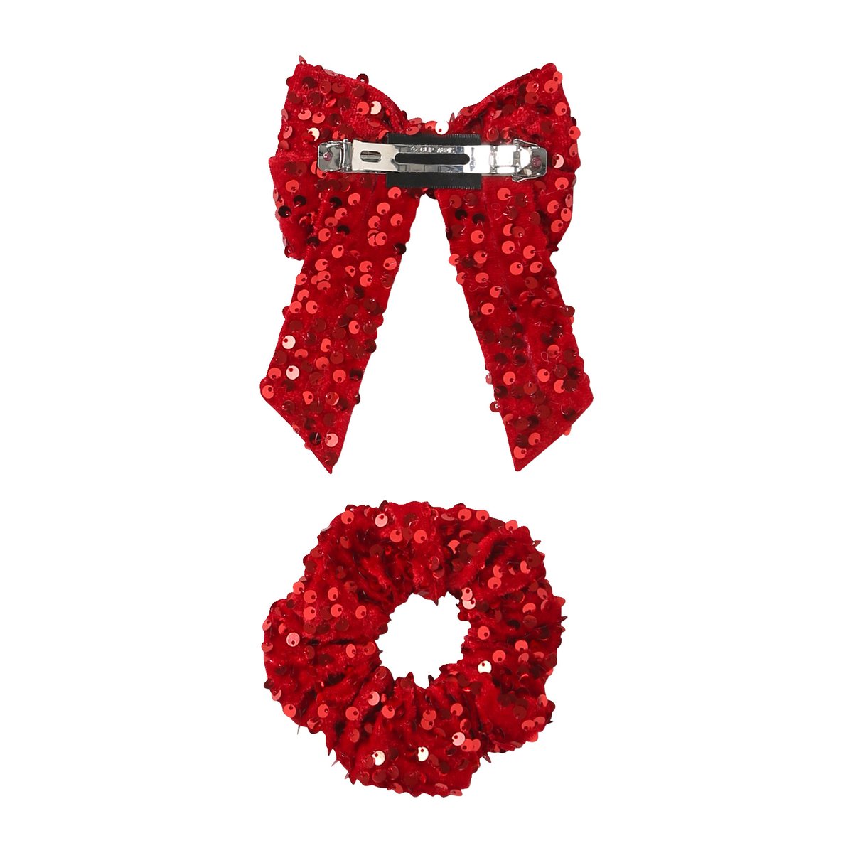 Barrette et chouchou à sequins rouge, VERTBAUDET