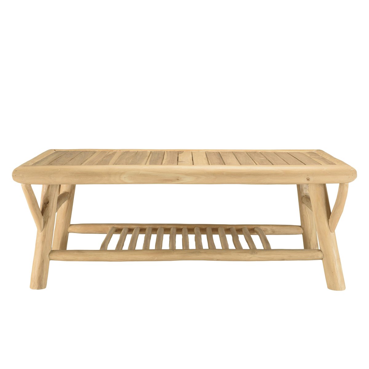 Table basse double plateau rondins de teck naturel MANAK bois naturel, PIER IMPORT