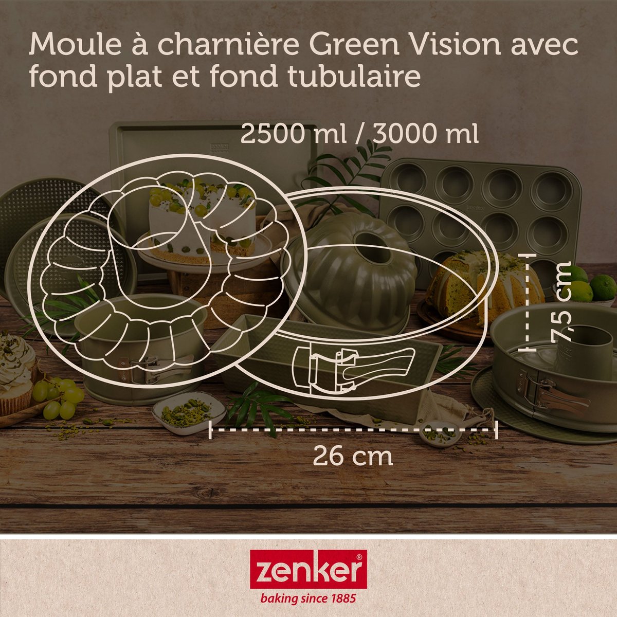Moule à manqué et à savarin double fond vert, ZENKER