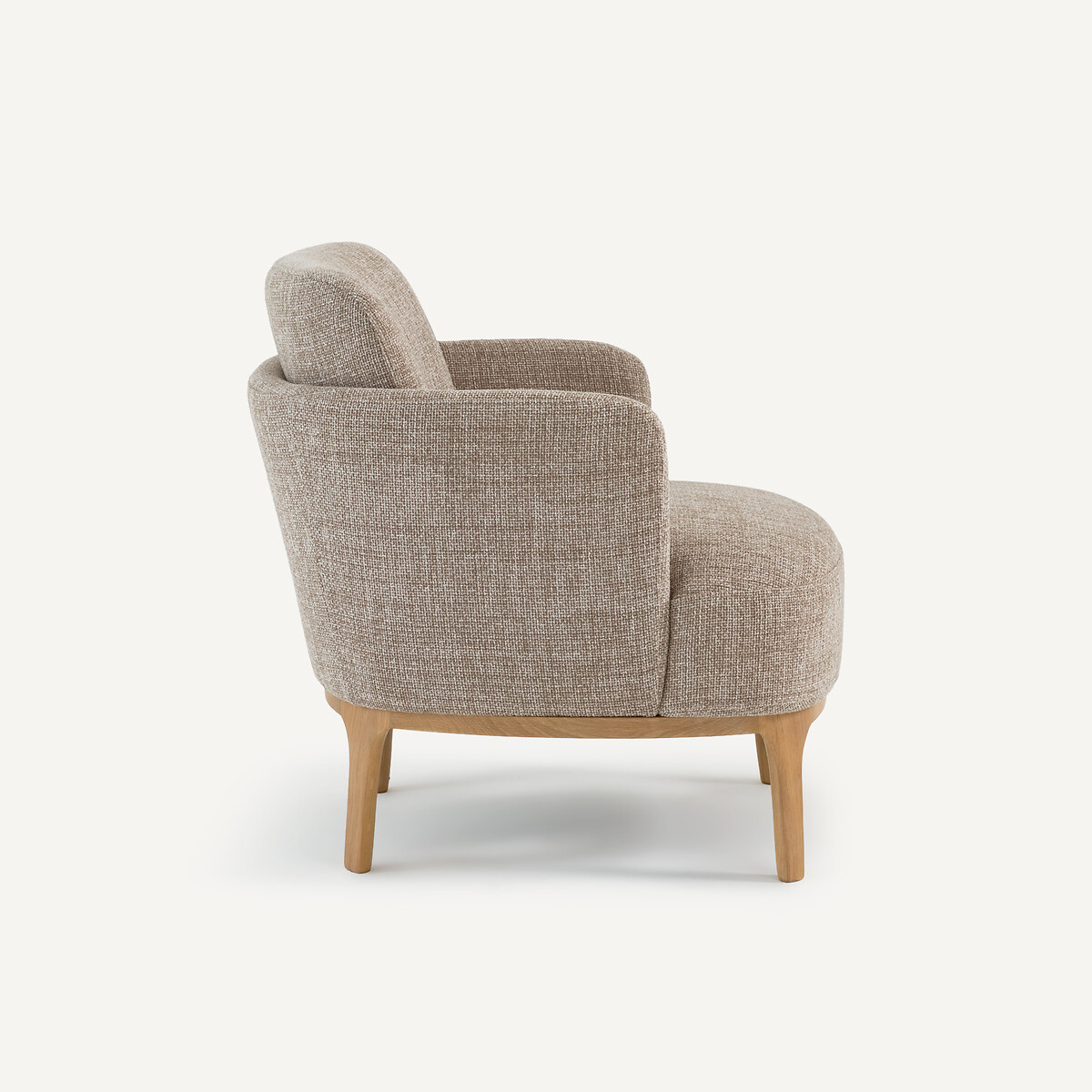 Fauteuil en tissu chiné et chêne massif, JABOTE marron glacé, AM.PM