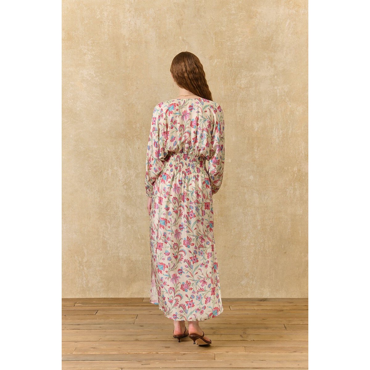 Robe longue à imprimé floral manches longues, SOFIA ecru/rose, LOUISE MISHA