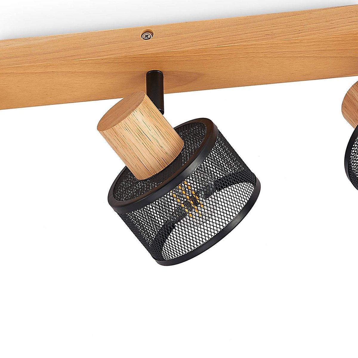 Spot en bois moderne, Evinora noir, bois clair, LINDBY