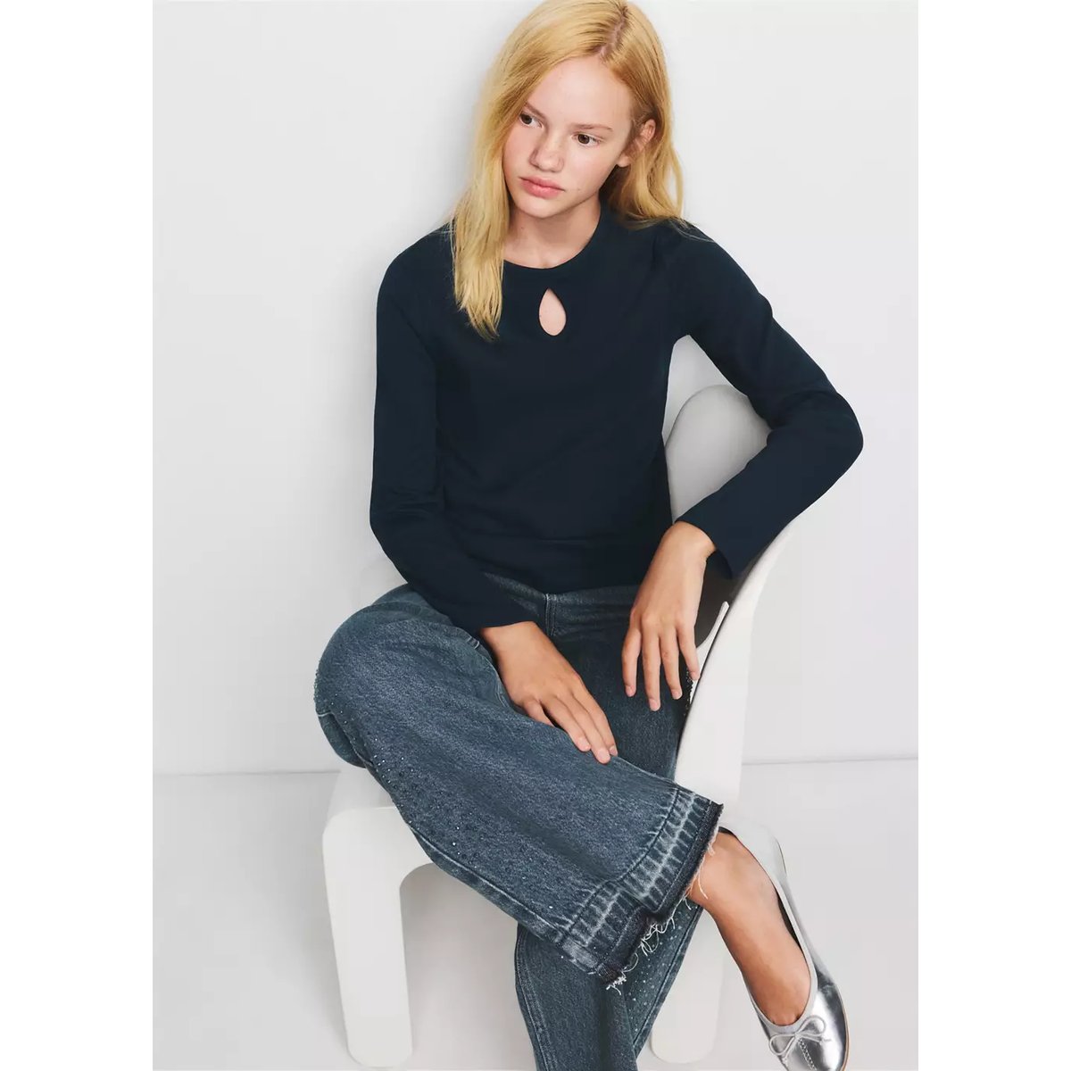 T-shirt manches longues ouverture bleu marine, MANGO KIDS