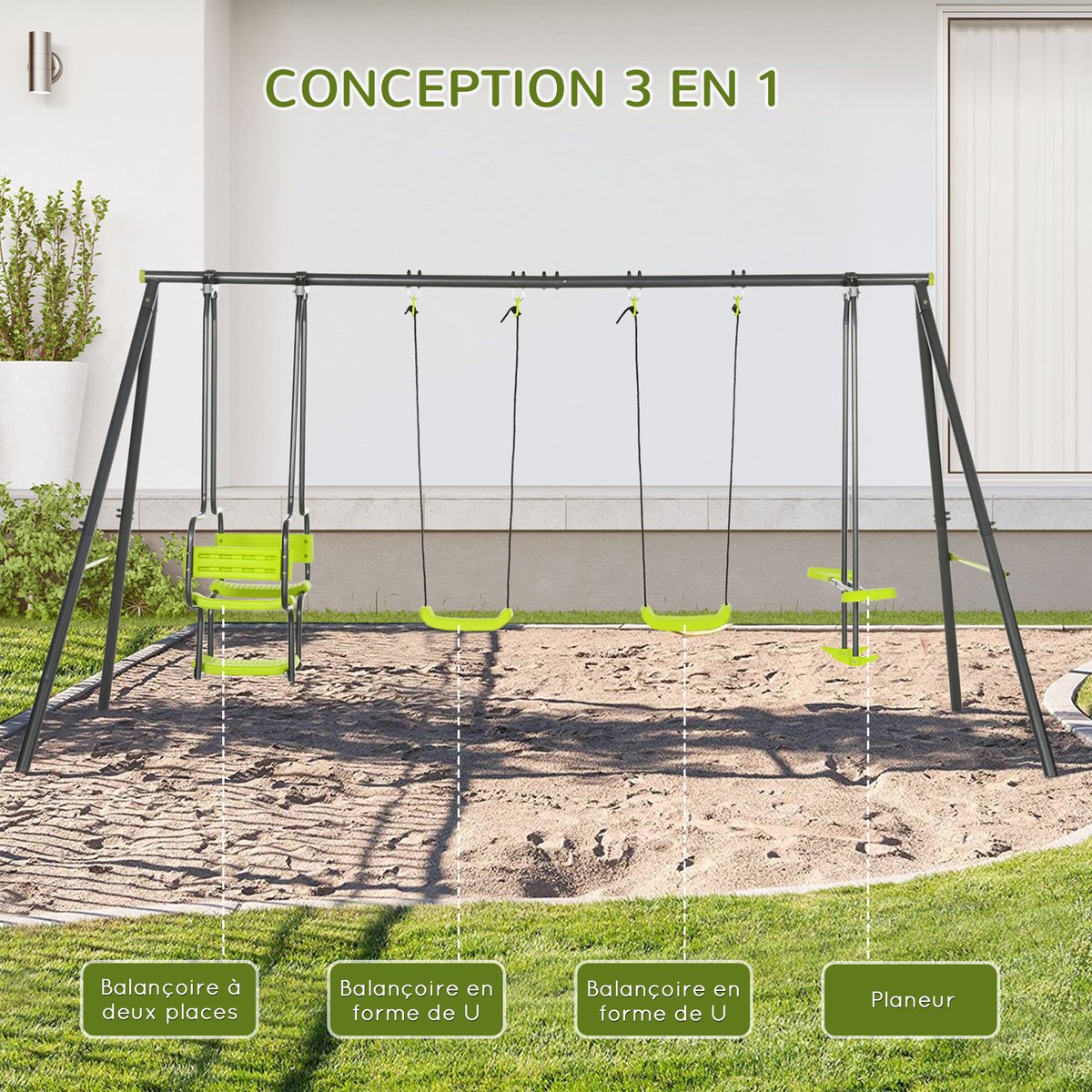 Balançoire pour enfants Acier Vert vert, OUTSUNNY