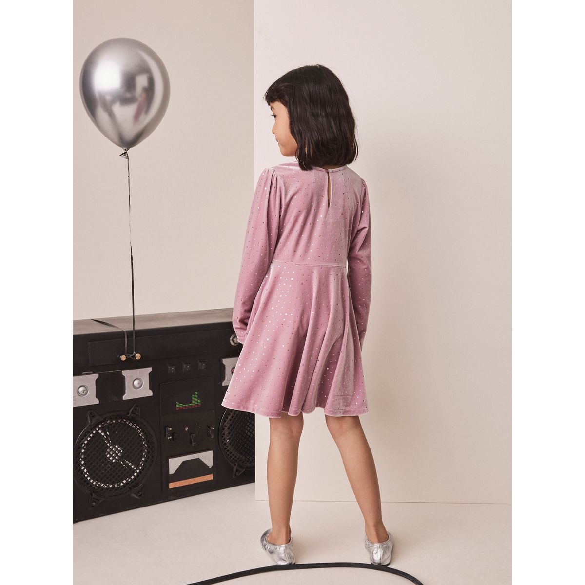 Robe scintillante en velours manches longues rose, NEXT