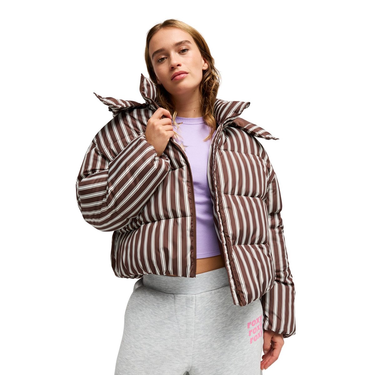 Doudoune à capuche DIAMOND FOREST. marron chestnut chocolate stripe, ROXY
