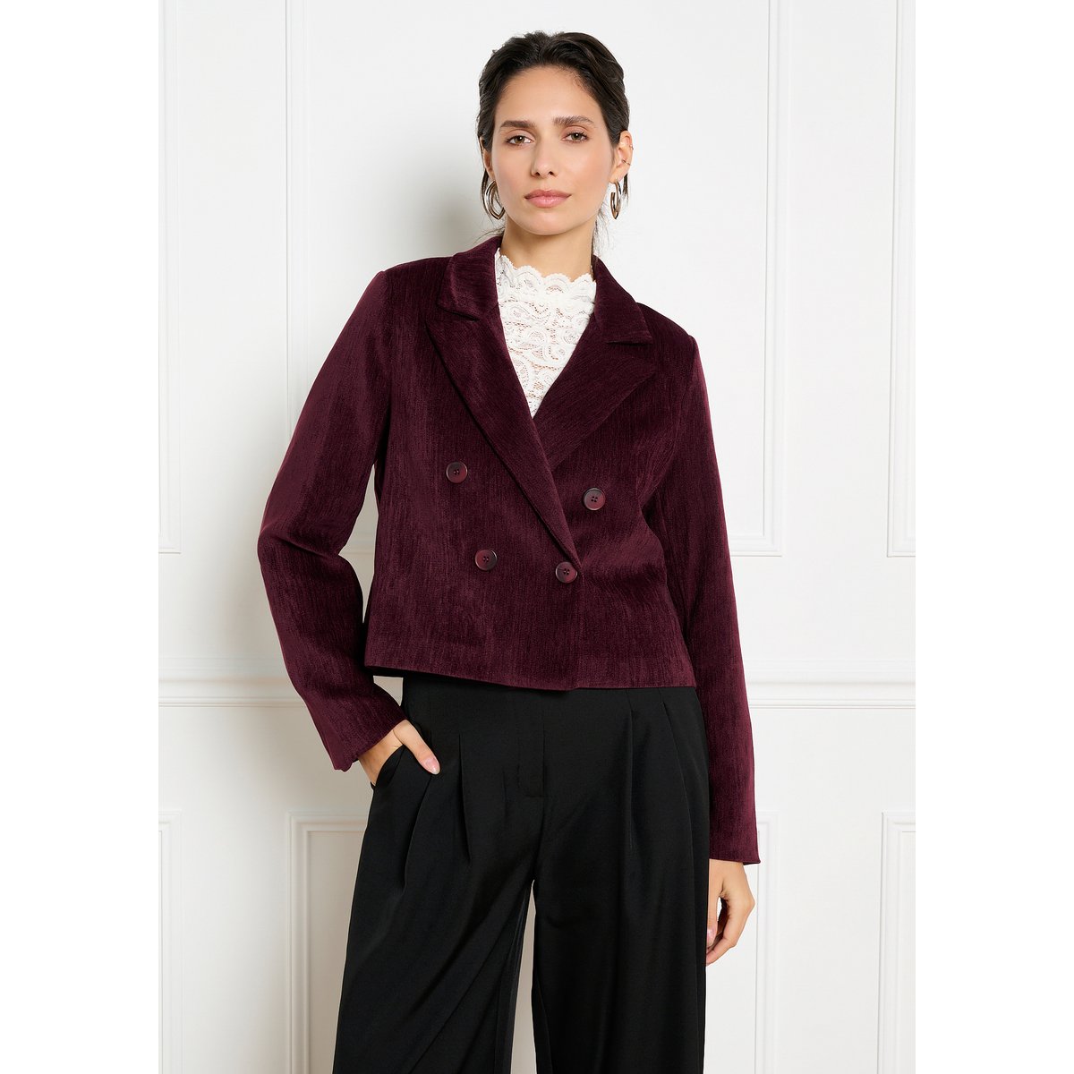 Blazer court à double boutonnage bordeaux wine, LOLALIZA