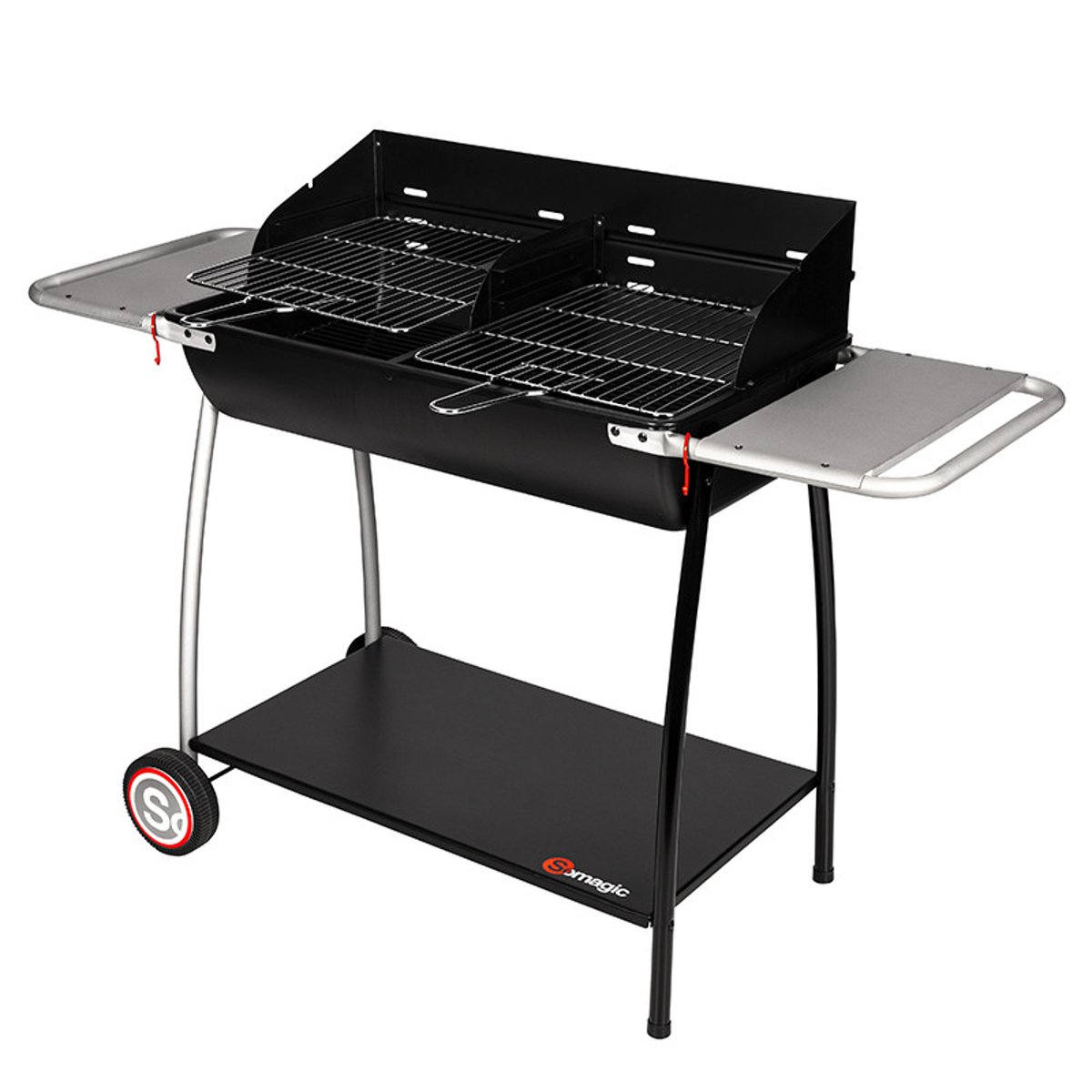 Barbecue double foyer sur chariot noir, SOMAGIC