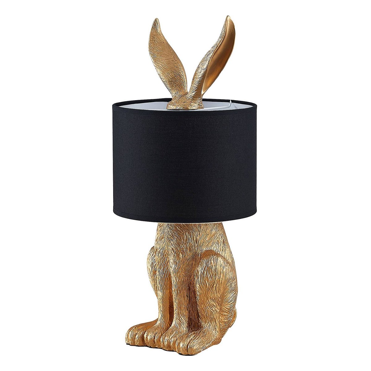 Lampe à poser en textile design, Lorentina noir, doré, LINDBY