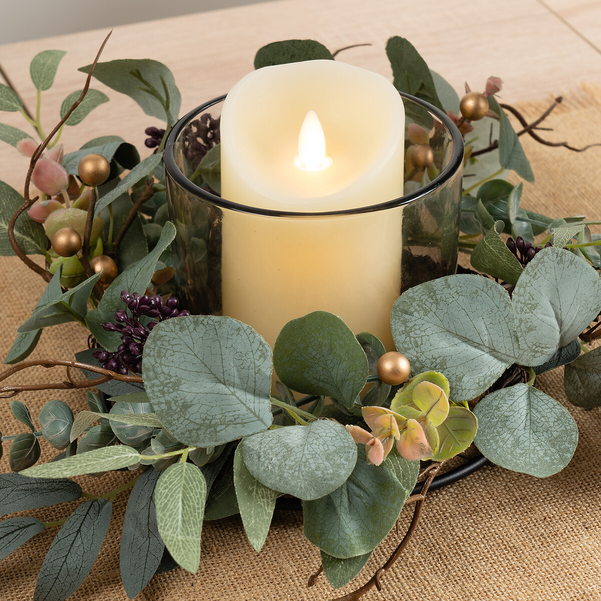 30cm Artificial Rustic Eucalyptus Candle Holder green, SO'HOME