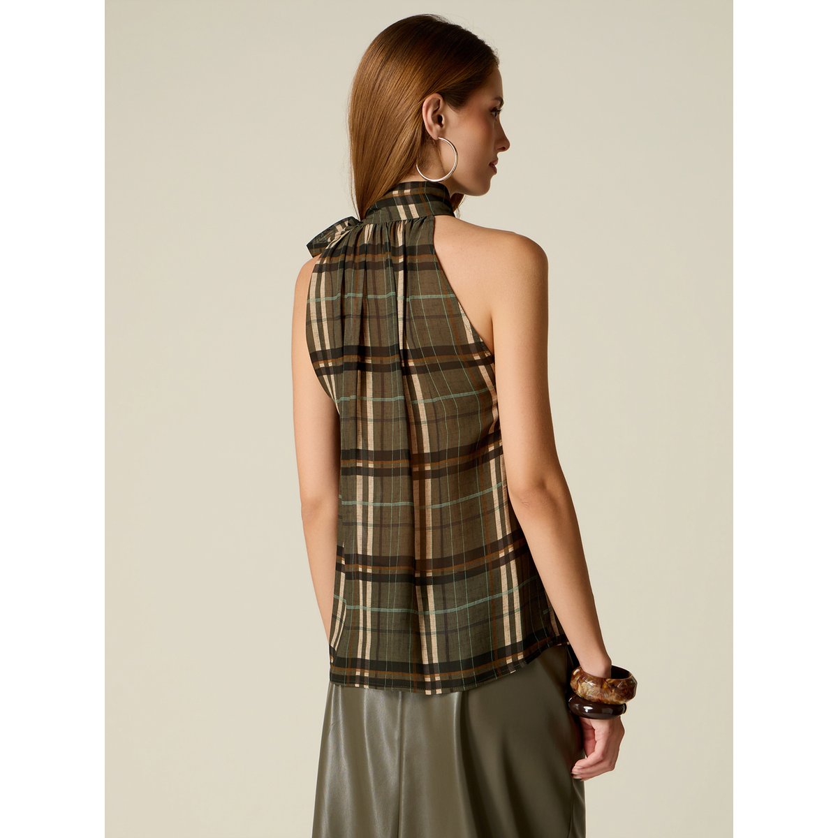 Top à motifs avec encolure américaine verde militare, OLTRE