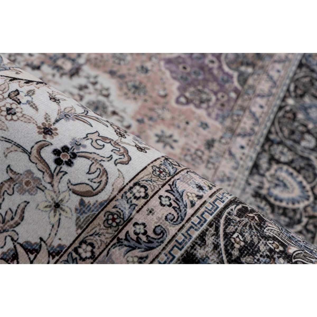 Tapis rectangulaire à motif oriental, Rocks ivoire beige à motifs bleu nuit, ARTE ESPINA