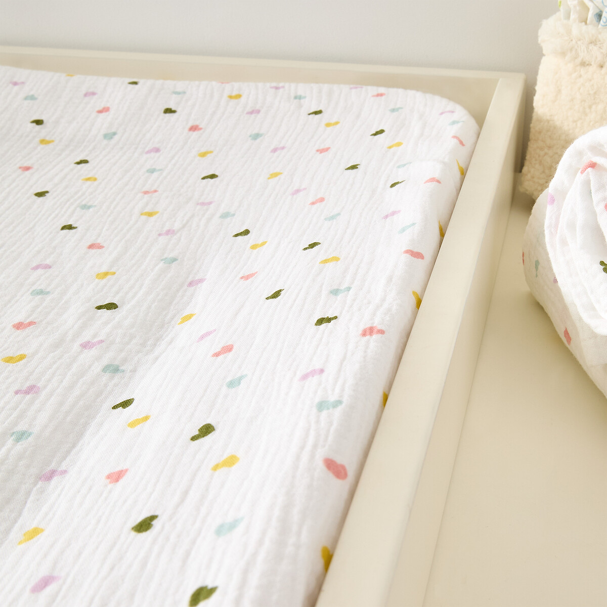 Lot de 2 housses de matelas à langer, en gaze de coton, SCACCO imprimé coeurs, LA REDOUTE INTERIEURS