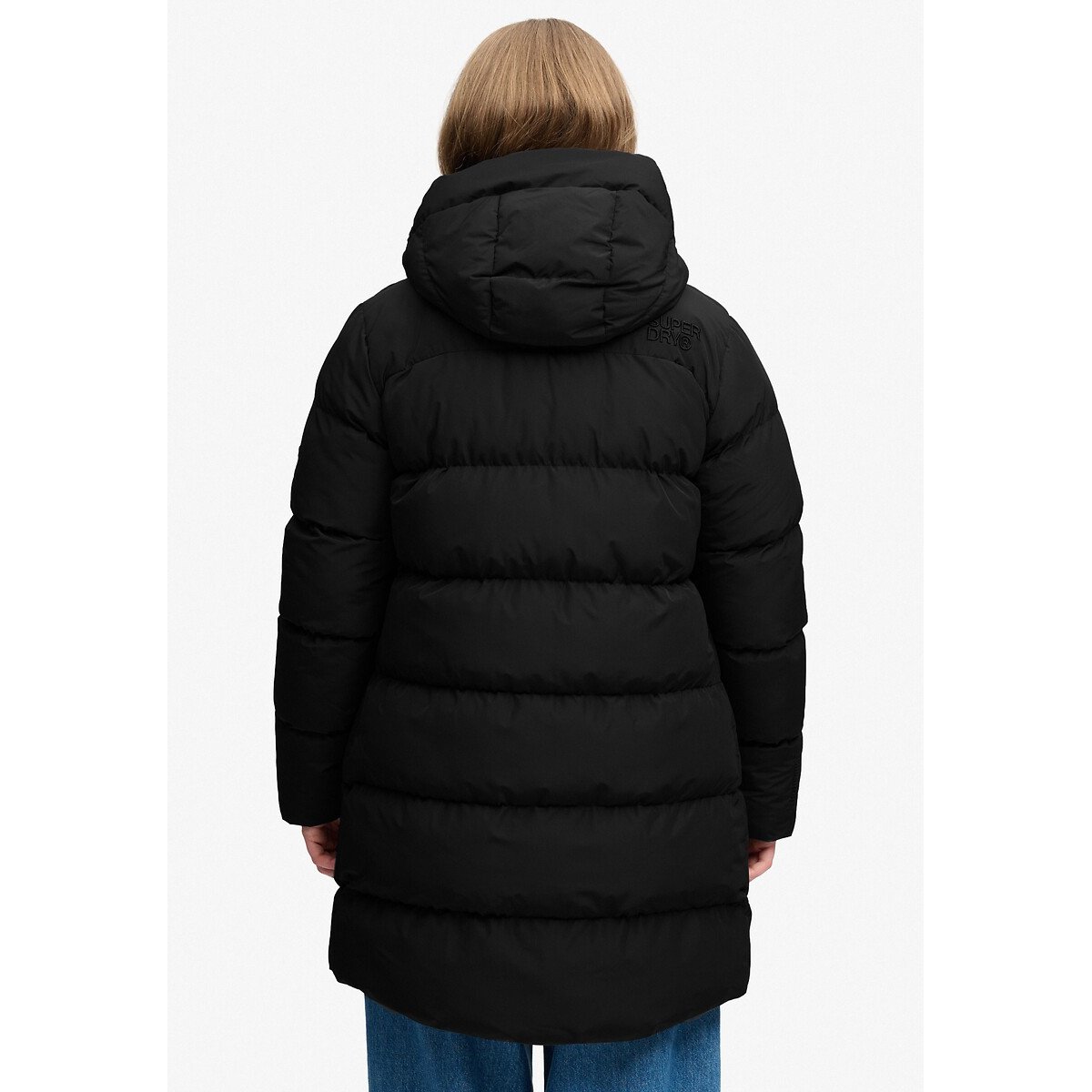 Chaqueta acolchada de largo medio con capucha Sports negro, SUPERDRY