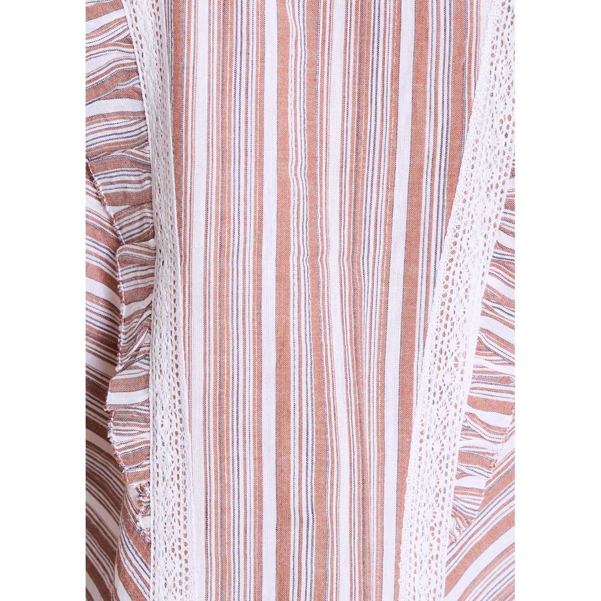 Chemise rayée à volant sans manches blanc/marron, LA FEE MARABOUTEE