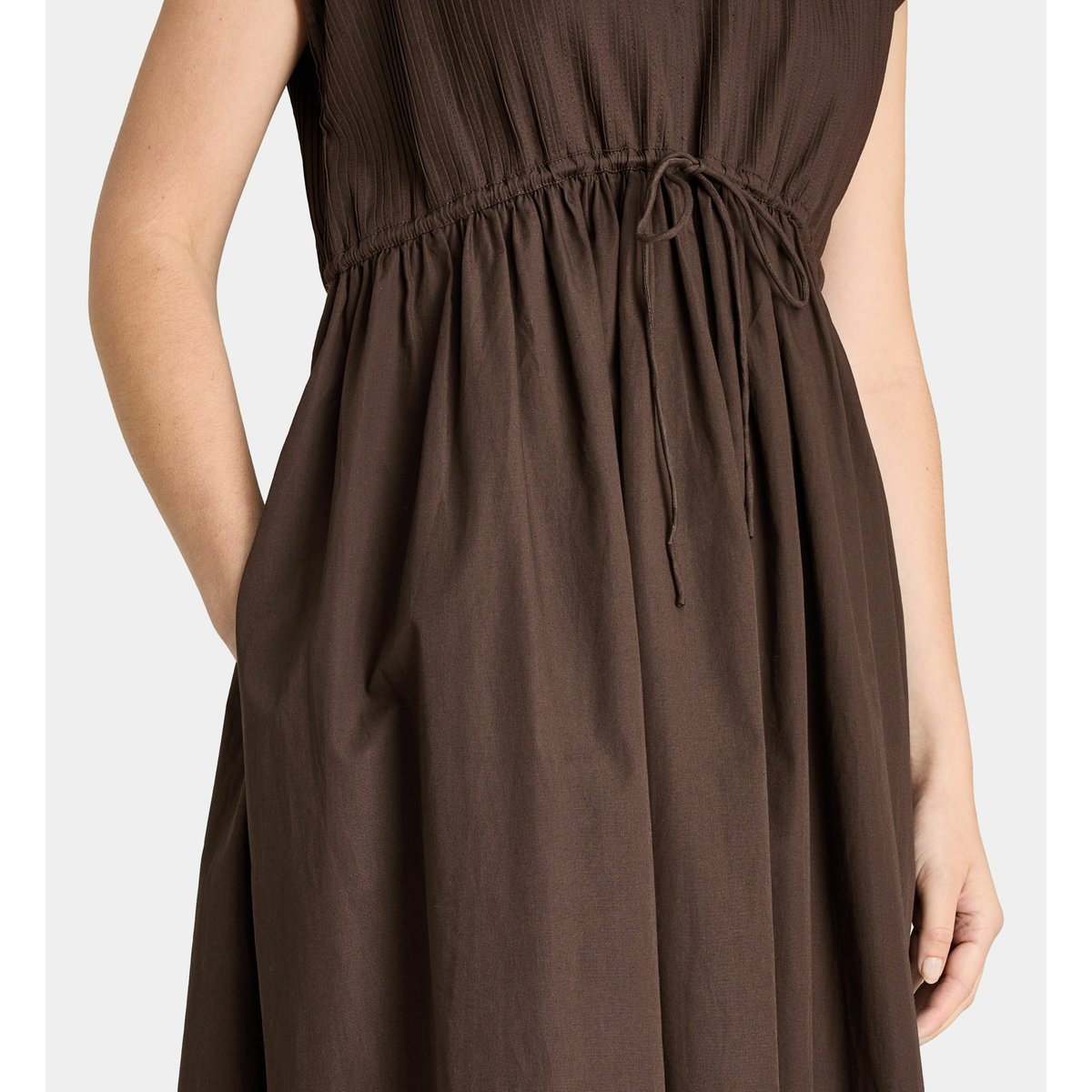 Robe déesse évasée mi-longue en coton marron chocolat, GALERIES LAFAYETTE