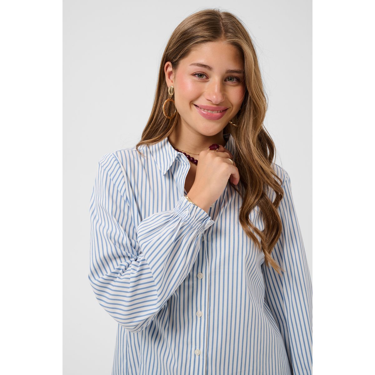 Chemise à manches longues bleu air blue stripe, CREAM