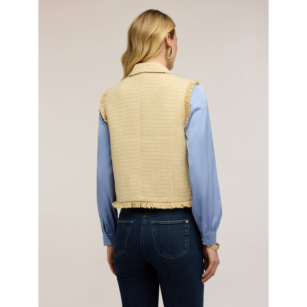 Gilet en bouclé à franges jaune, MOTIVI