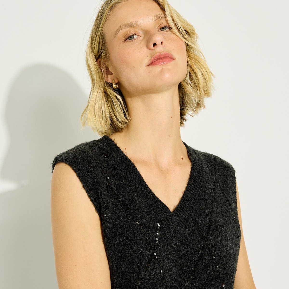 Pull sans manches fantaisie gris, GRAIN DE MALICE