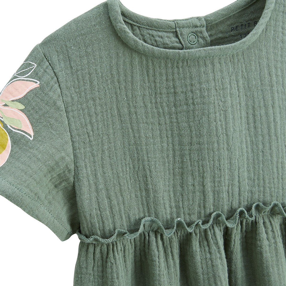 Robe enfant en gaze de coton + chouchou Pivoina kaki, PETIT BEGUIN