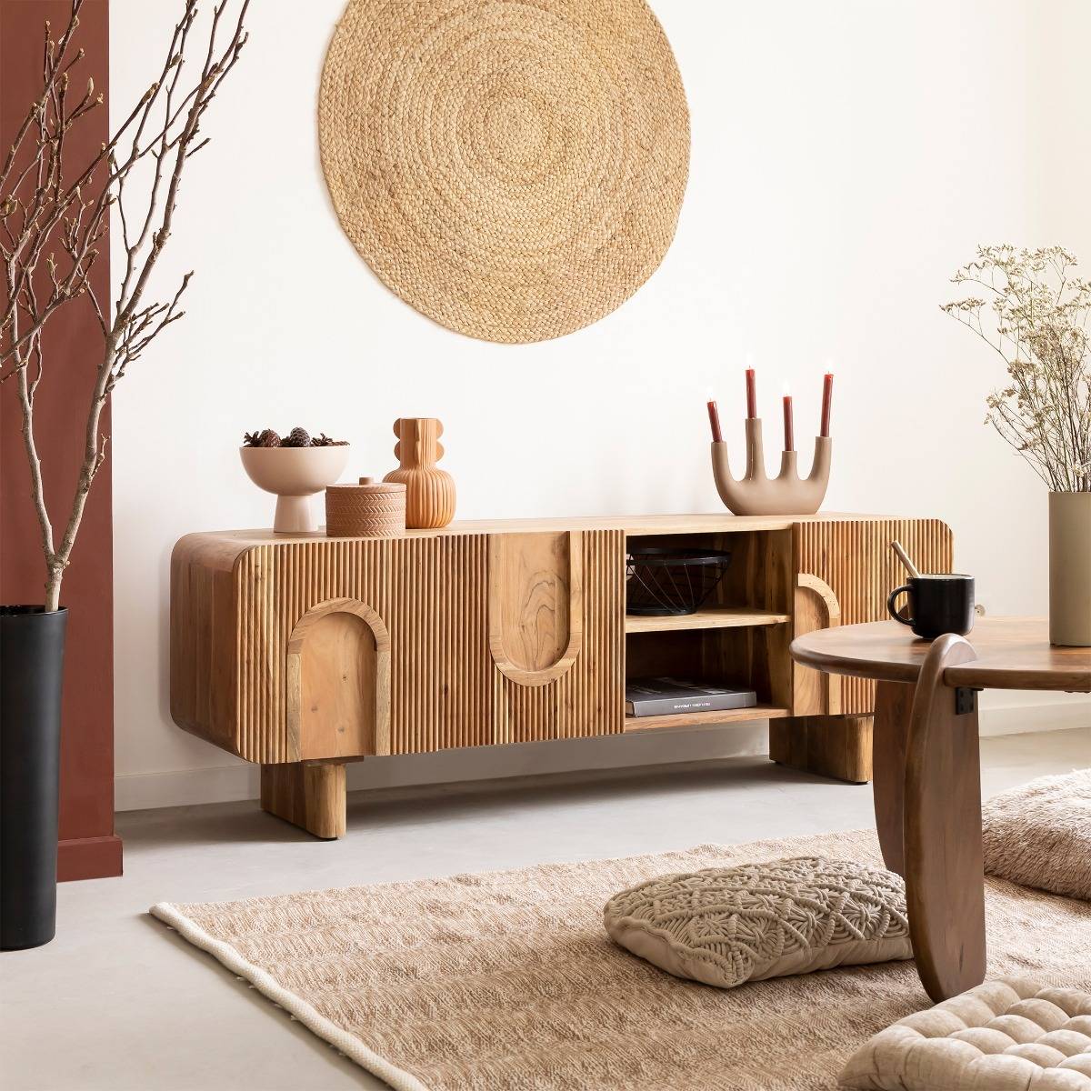 Meuble TV en bois d'acacia TILIO bois foncé, MADE IN MEUBLES