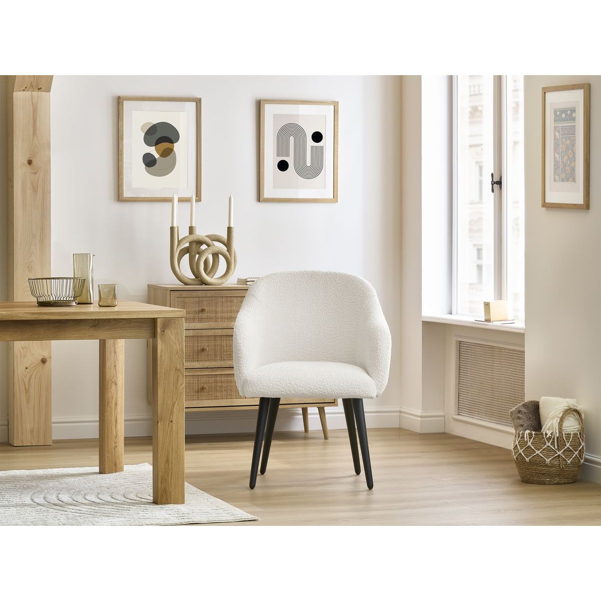 Lot de 2 chaises tissu bouclette, SOPHIE blanc, BOBOCHIC