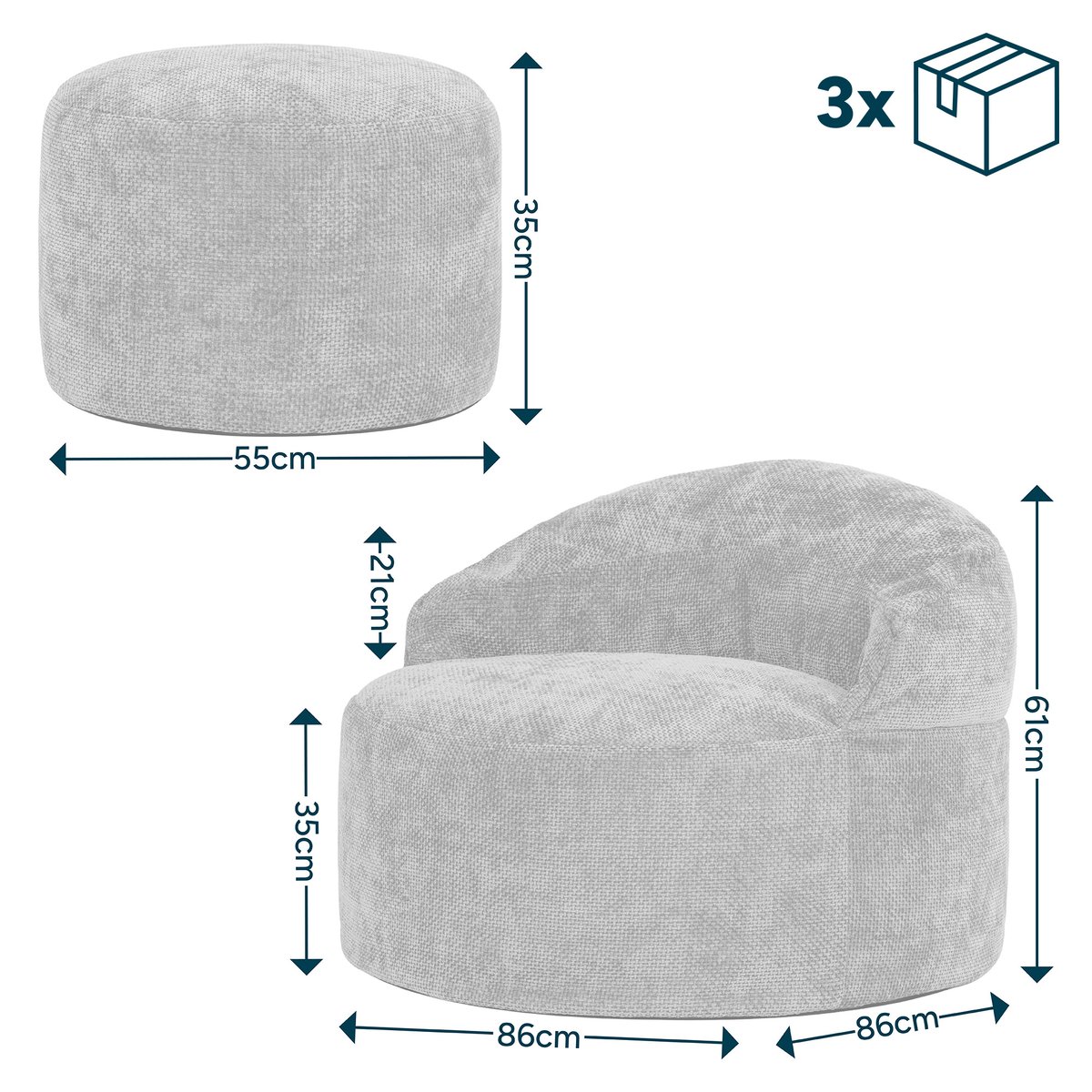 Pouf fauteuil d’appoint décoratif et son repose-pied rond en tissu chenille Oeko-Tex® - ORB moutarde, ICON