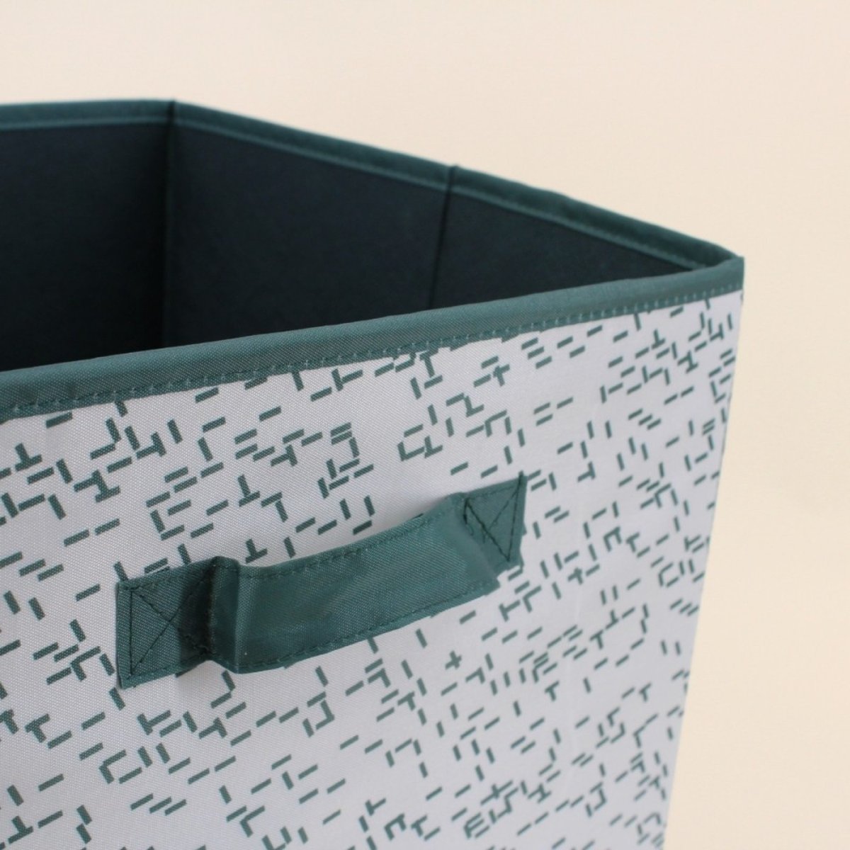 Cube de rangement en tissu blanc imprimé vert 31cm blanc, ORNAMI