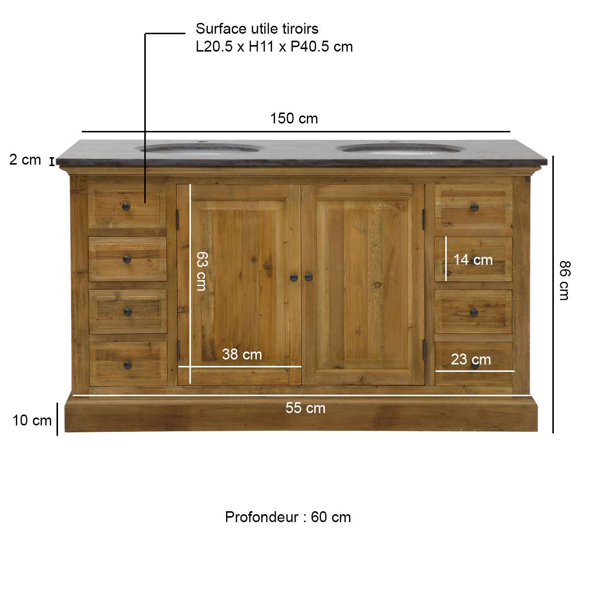Meuble sous vasque en bois recyclé AMBRE bois clair, MADE IN MEUBLES 