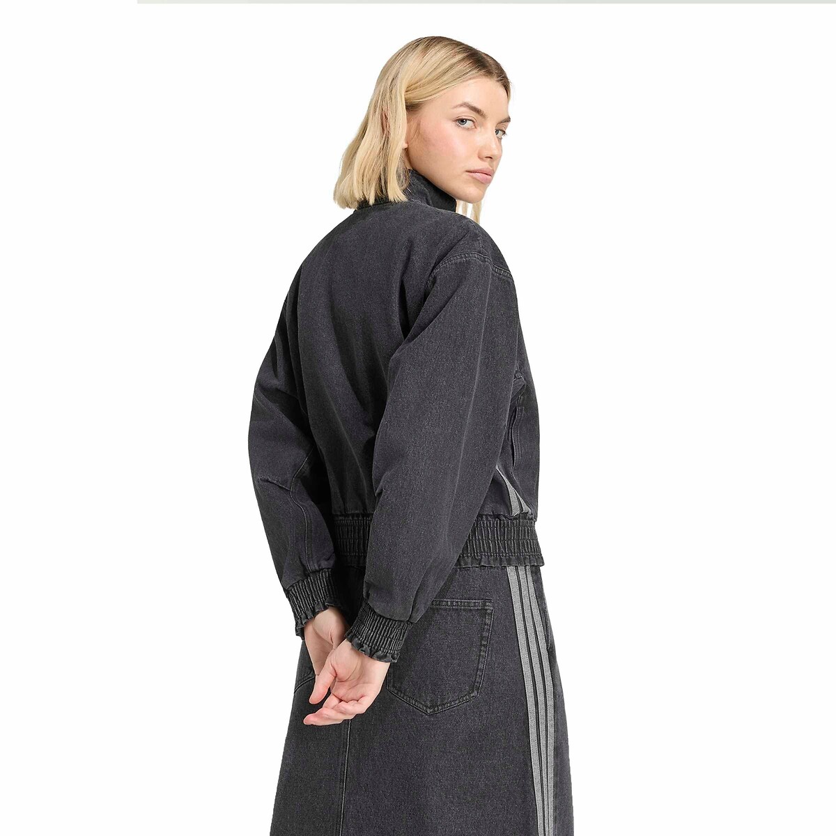 Giacca con zip in denim denim nero, ADIDAS SPORTSWEAR