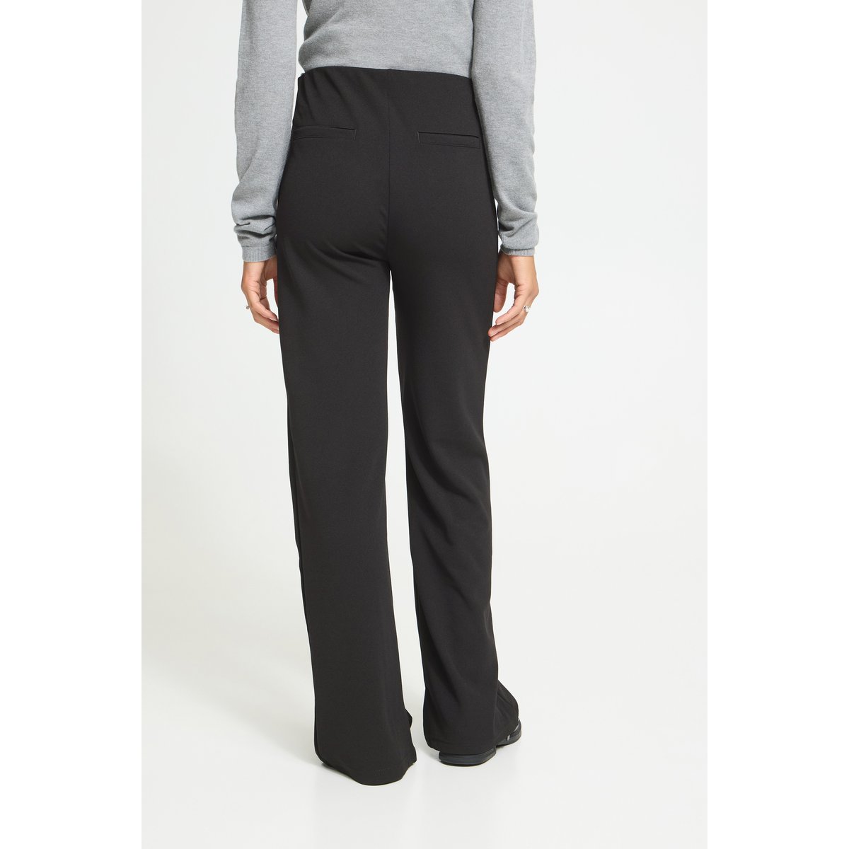 Pantalon coupe droite, jambes larges, taille élastiquée noir, ICHI