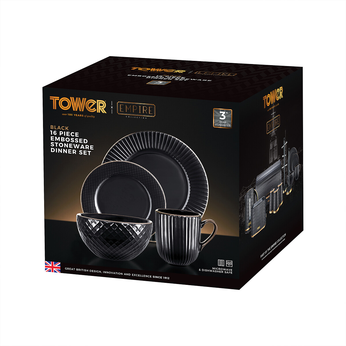 16-Piece Empire Dinner Set black, TOWER