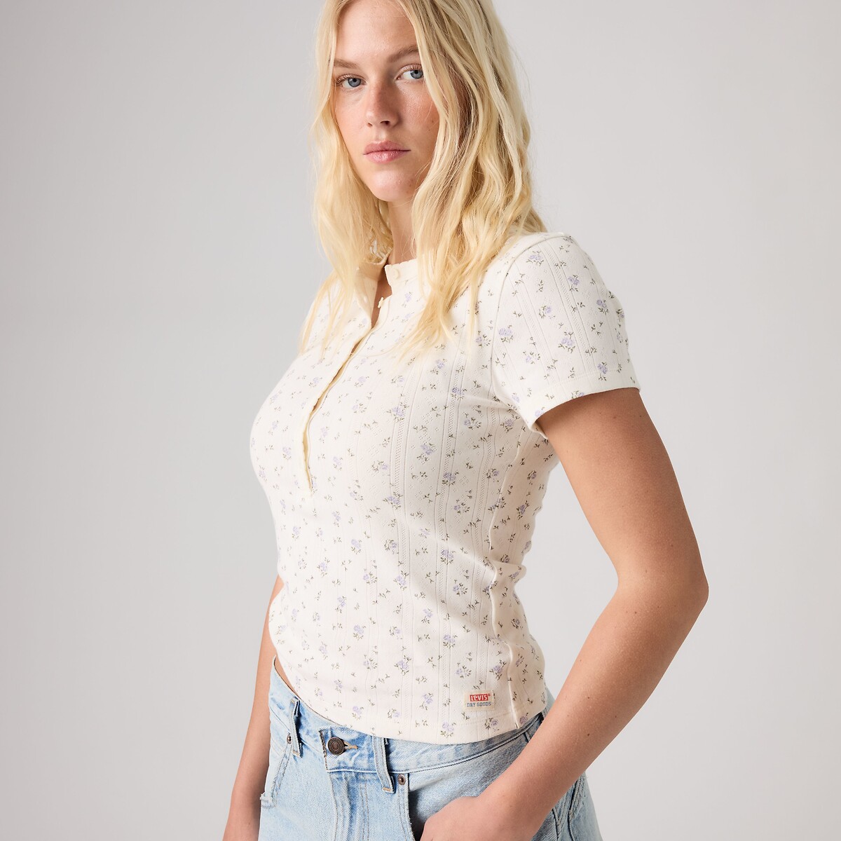 T-shirt manches courtes, maille pointelle, imprimé fleurs ecru, LEVI'S