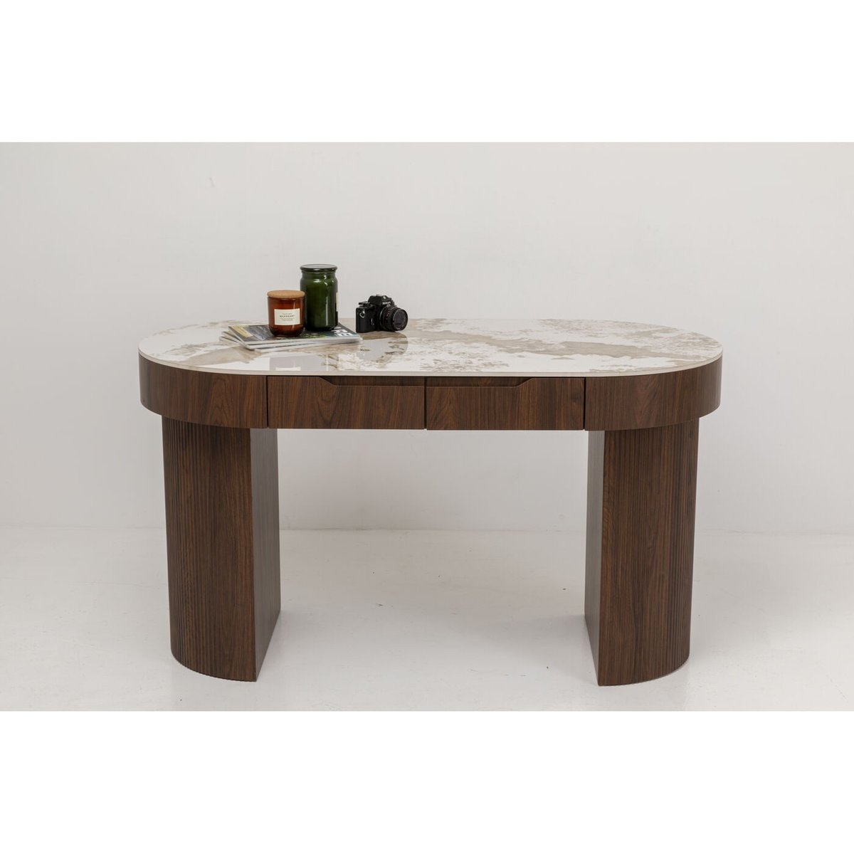 Bureau ovale plateau en grès, RUBEN marron, KARE DESIGN