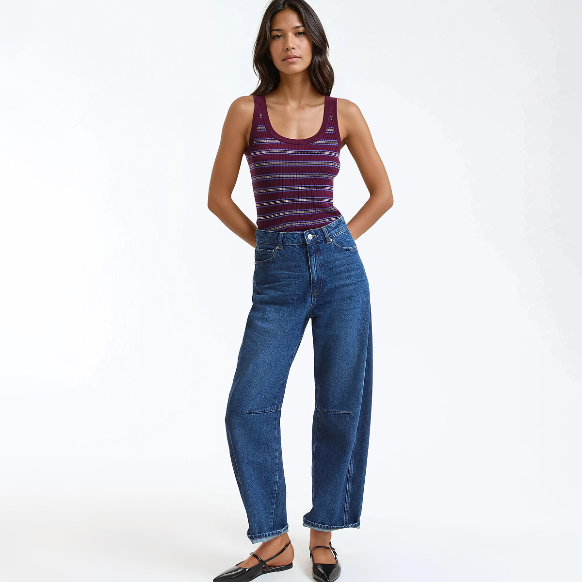 Débardeur rayé, col rond, en fine maille rayé bordeaux, LA REDOUTE COLLECTIONS