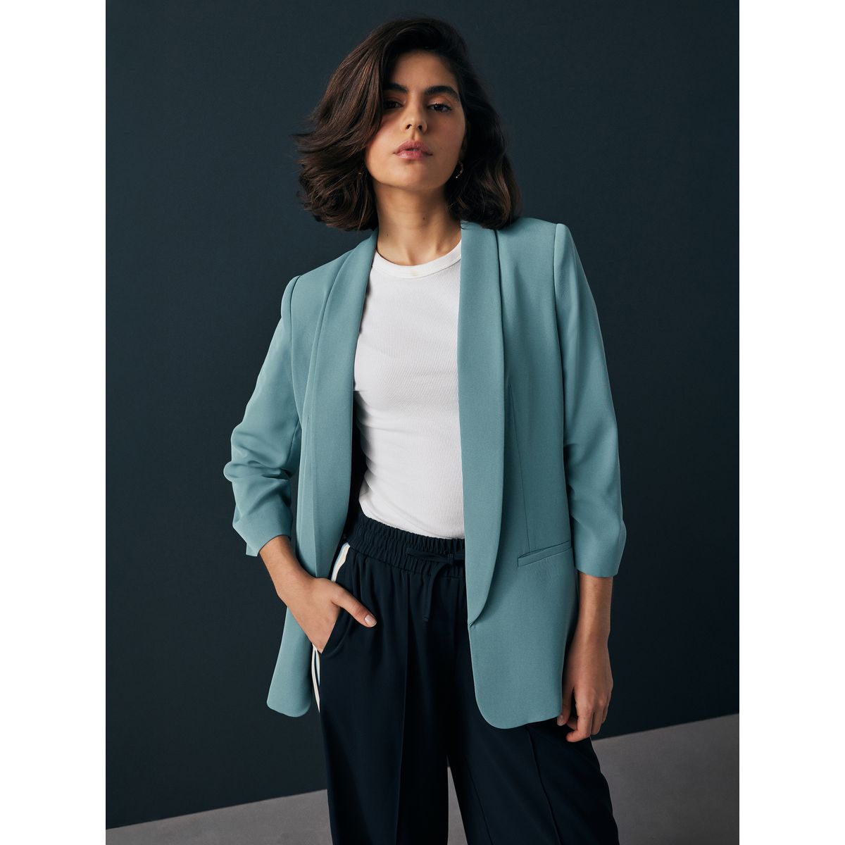 Blazer décontracté à manches froncées bleu, NEXT