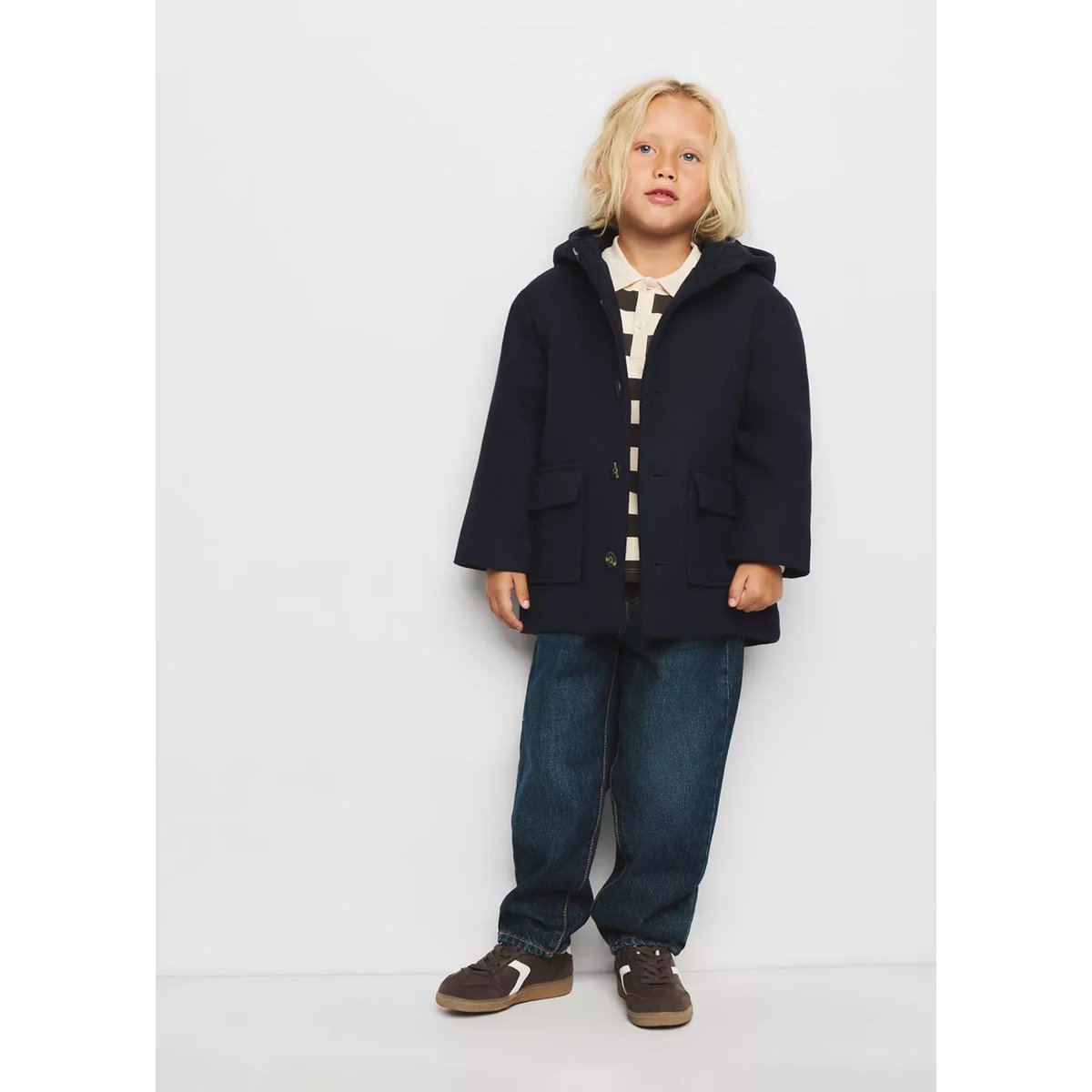 Manteau en drap de laine mélangée bleu marine, MANGO BABY