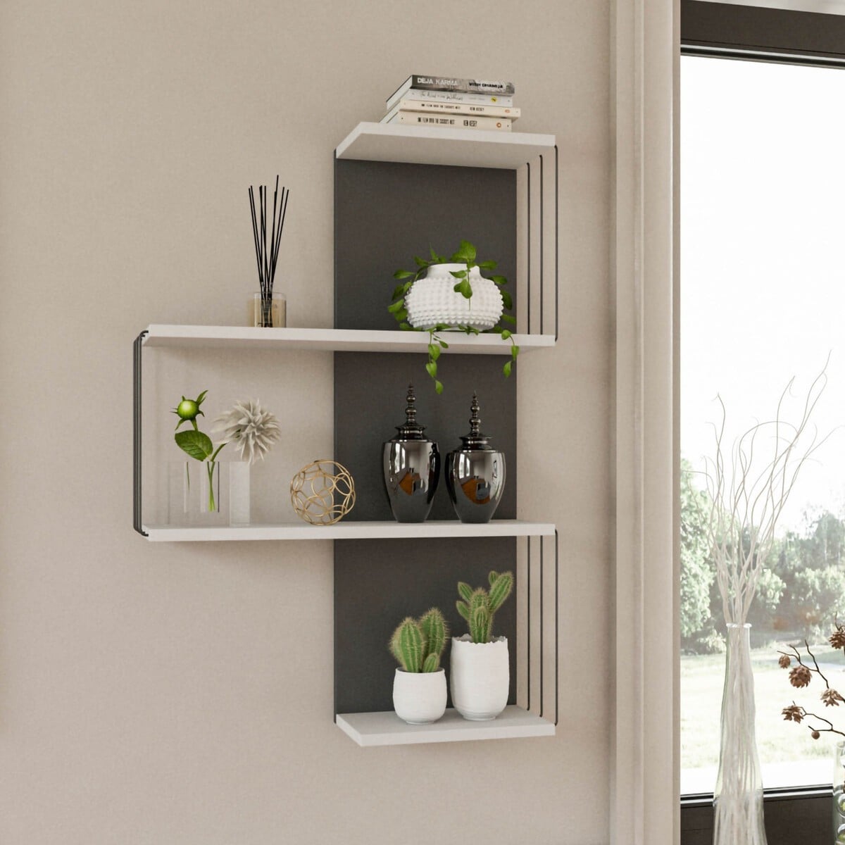 Etagère murale 4 tablettes - CAMBEL blanc / gris, CALICOSY