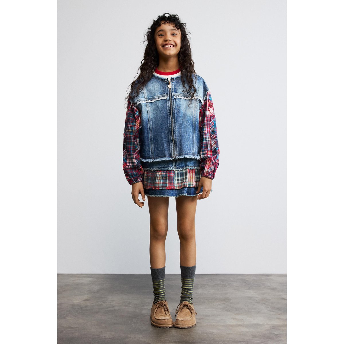 Veste en jean à carreaux bleu clair, DESIGUAL