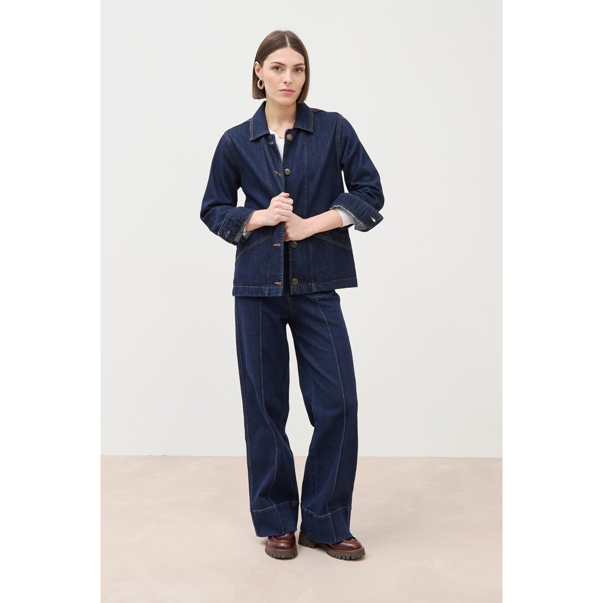 Jeans wide large taille haute denim brut rinse, BONOBO