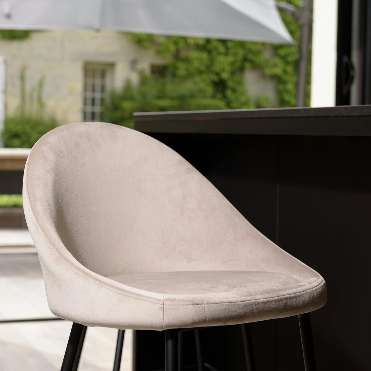 Chaise haute velours beige TIM (lot de 2) beige, PIER IMPORT