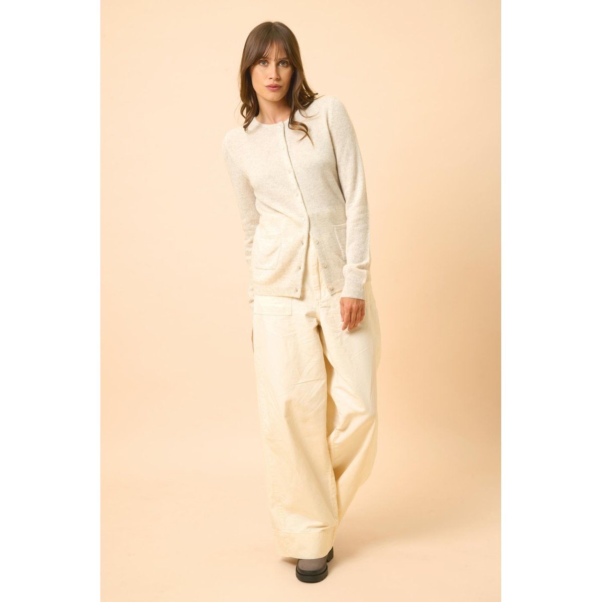 Cardigan Col Rond Gris Perle Chiné Katharine gris clair chiné, JUST CASHMERE
