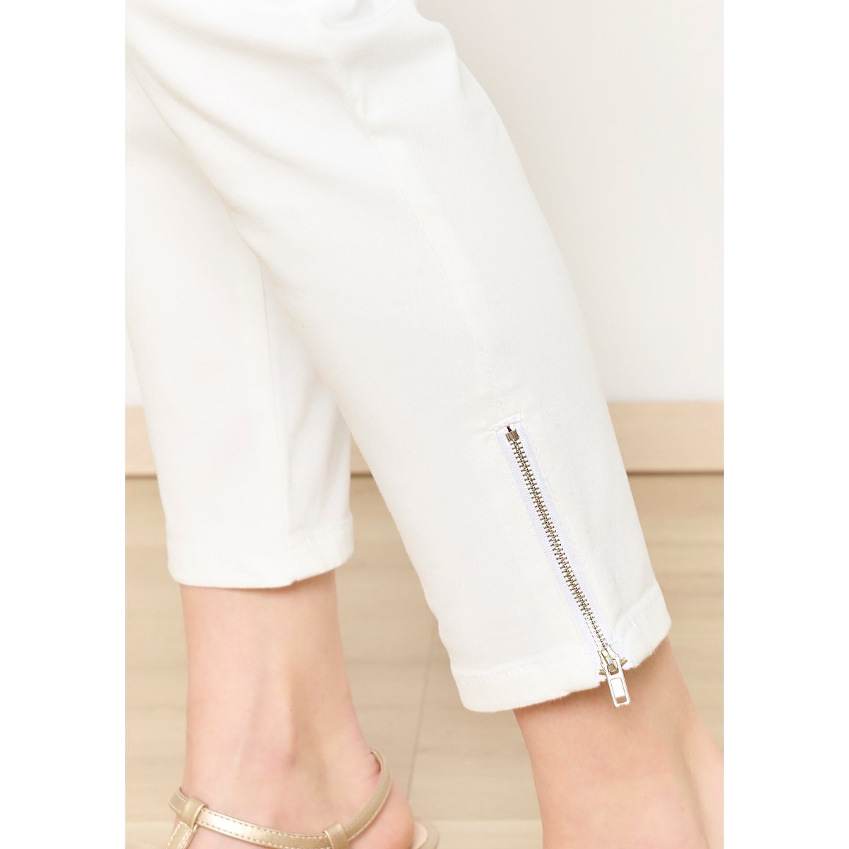 Pantalon slim avec fermeture éclair blanc, LOLALIZA