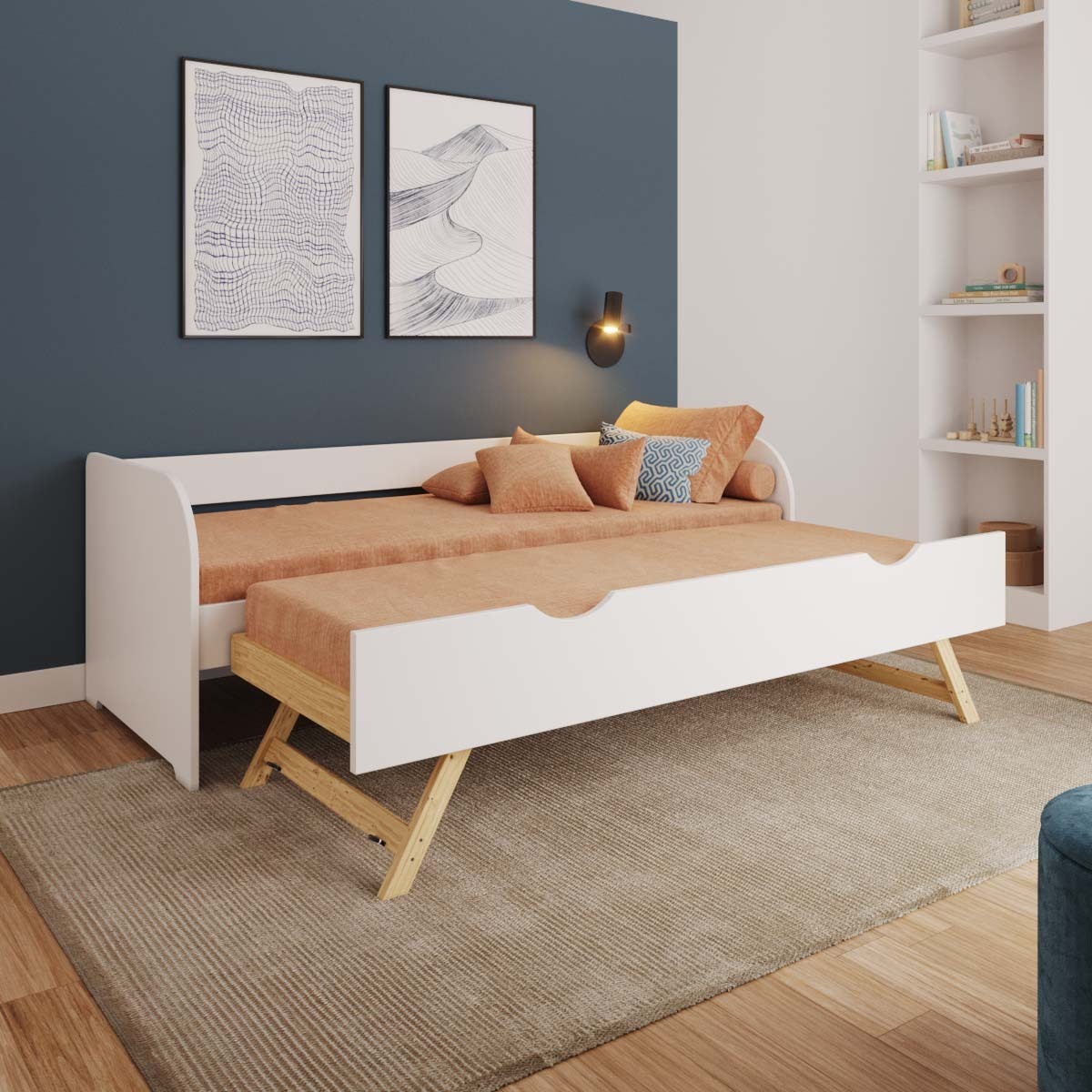 Lit banquette Gigogne Bois massif ZIRA blanc, AKITEN RETAIL