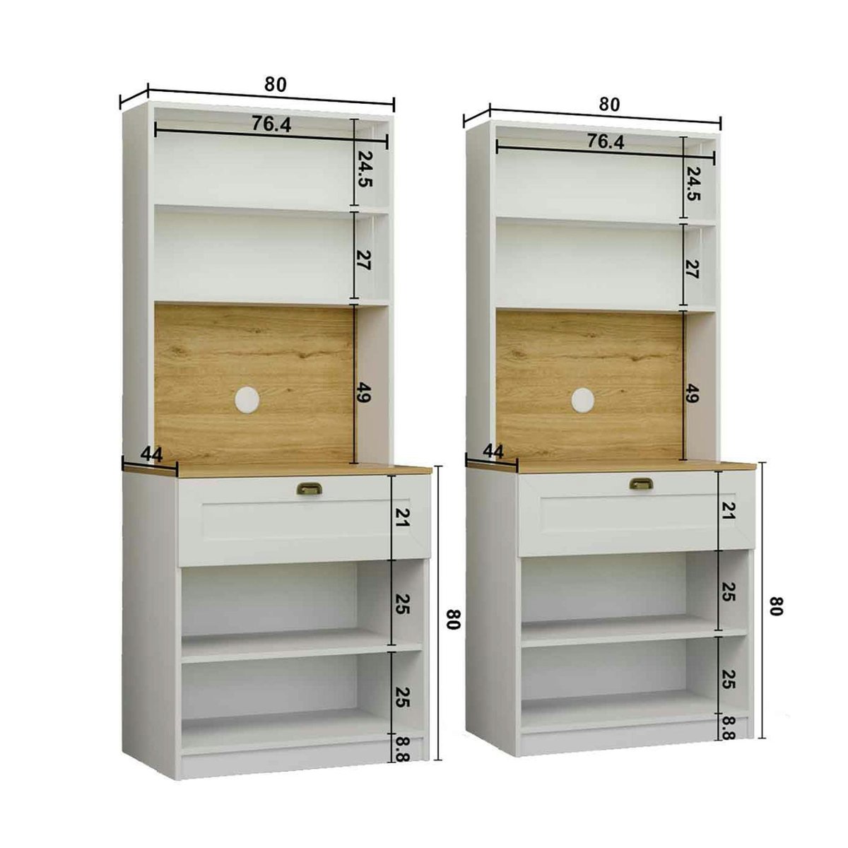 Vaisselier de cuisine à LED 8 portes décor blanc et noir AURA blanc, PIER IMPORT