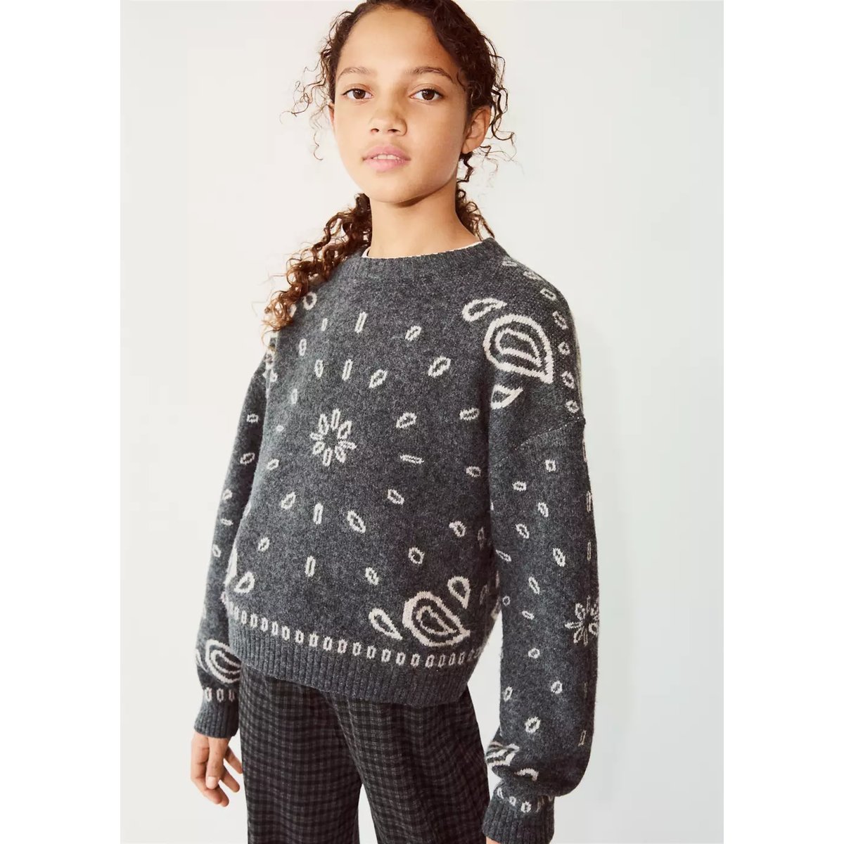 Pull-over maille jacquard gris anthracite, MANGO KIDS