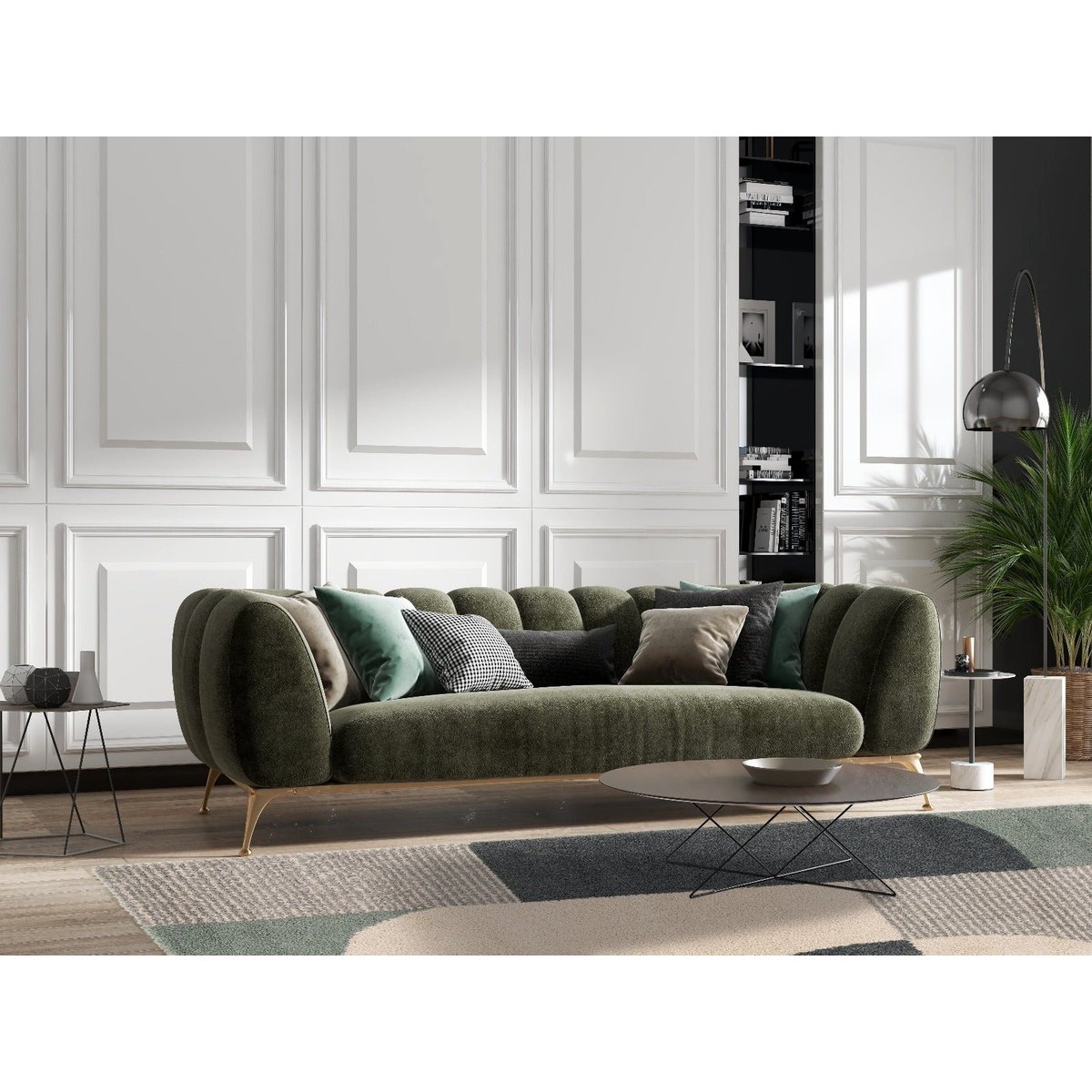 Tapis shaggy épais et confortable BAUHAUS vert naturel, AFK LIVING