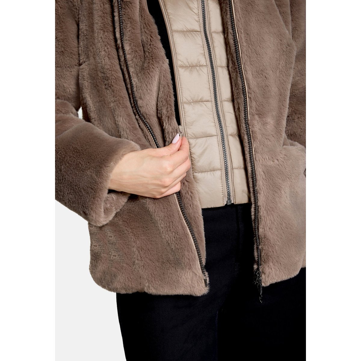Veste en peluche avec partie veste sans manches amovible gris foncé, AMBER & JUNE
