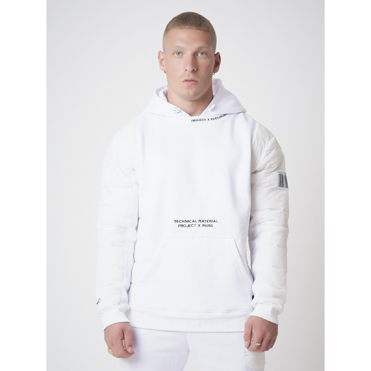 Sweat à Capuche à manches matelassées blanc, PROJECT X